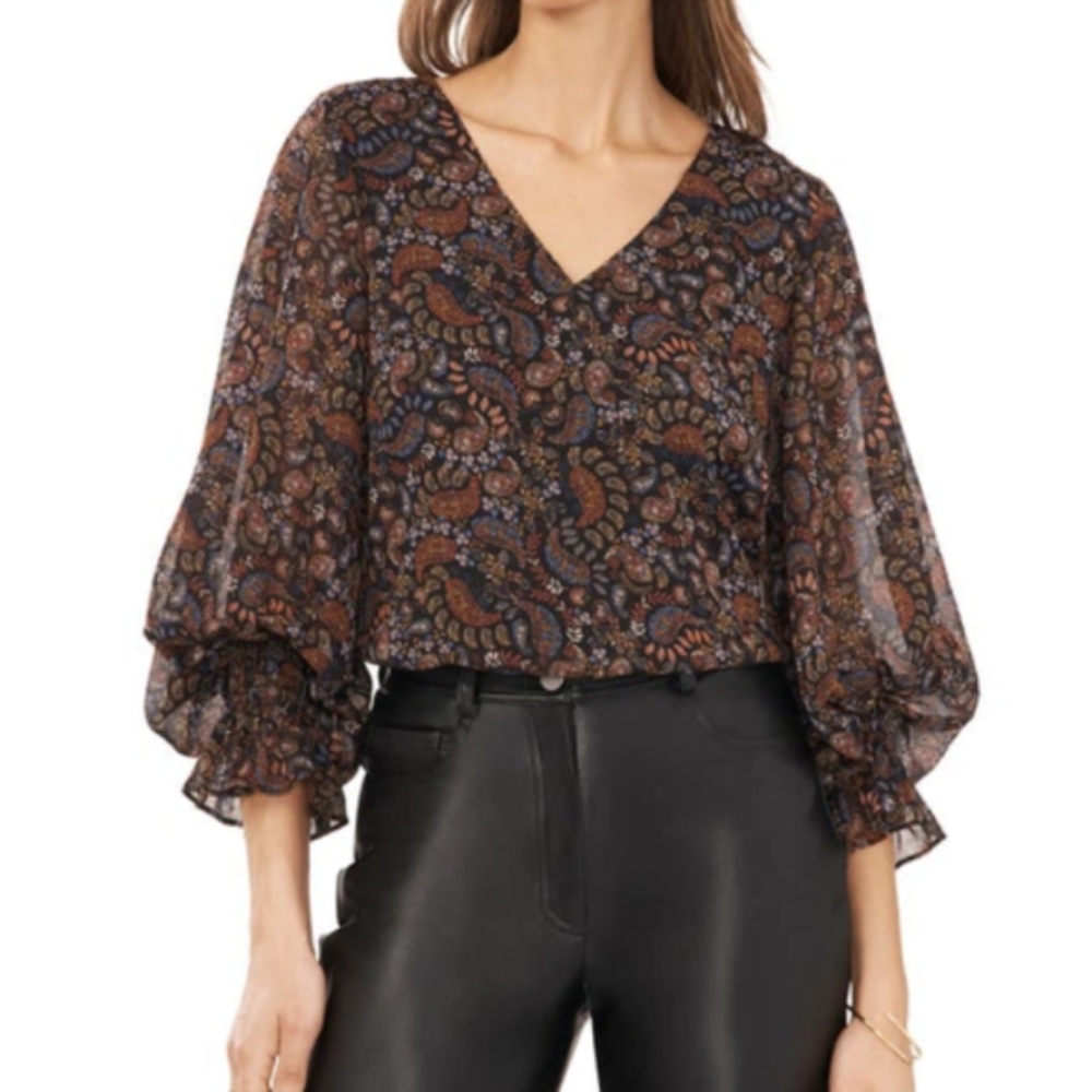 Halogen Paisley Print Ruffle Cuff Blouse